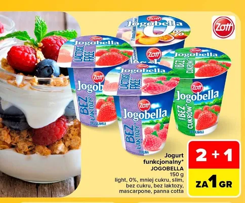 Jogurt funkcjonalny Jogobella bez cukru promocja w Carrefour