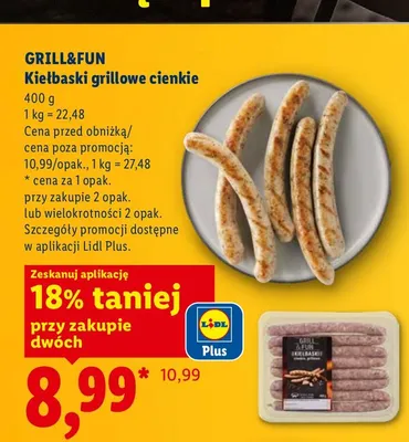 Kiełbaski grillowe cienkie Grill&Fun promocja w Lidl