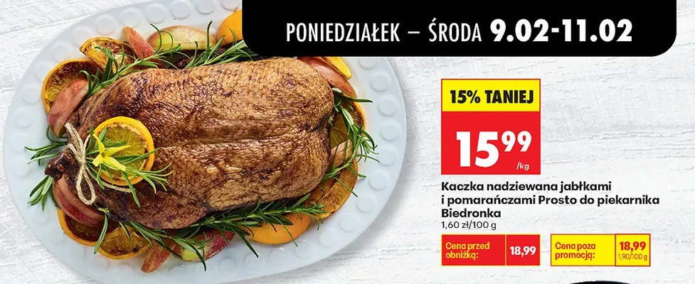 Kaczka nadziewana jabłkami i pomarańczami prosto do piekarnika promocja w Biedronka