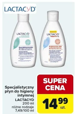Specjalistyczny płyn do higieny intymnej LACTACYD 200 ml promocja w Carrefour