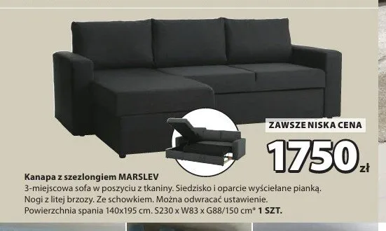 Kanapa z szezlongiem MARSLEV promocja w Jysk
