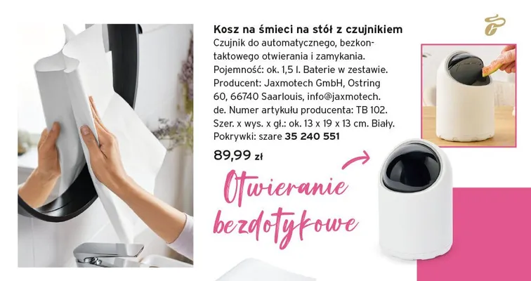Kosz na śmieci na stół z czujnikiem 1,5 l promocja w Tchibo