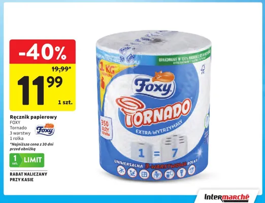 Ręcznik papierowy Foxy Tornado promocja w Intermarche