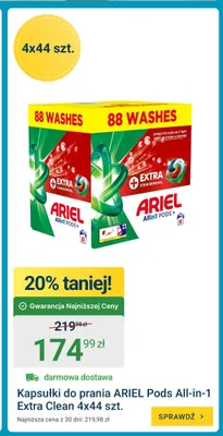 Kapsułki do prania Ariel Pods All-in-1 Extra Clean 4-pak 44 szt promocja w ERLI