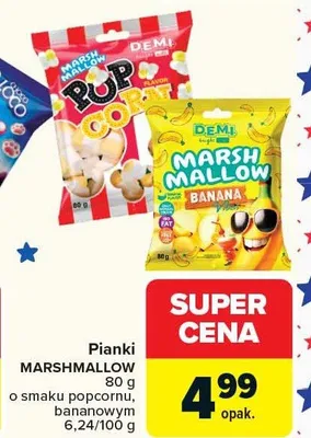 Pianki marshmallow o smaku popcornu, bananowym promocja w Carrefour