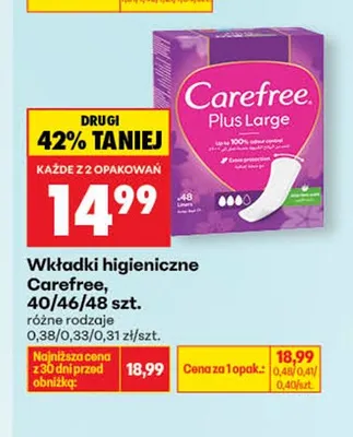 Wkładki higieniczne Carefree 48 szt. promocja w Biedronka