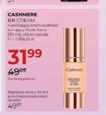 Nawilżający krem-podkład BB Cream Cashmere promocja w Drogerie Jawa