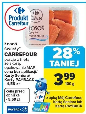 Łosoś świeży porcje z fileta ze skórą promocja w Carrefour