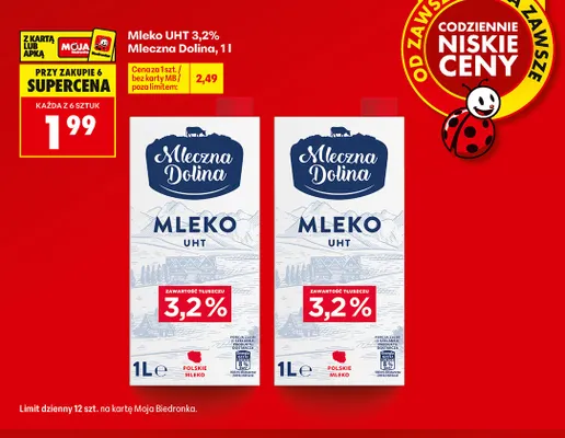 Mleko UHT Mleczna Dolina 3,2% promocja w Biedronka