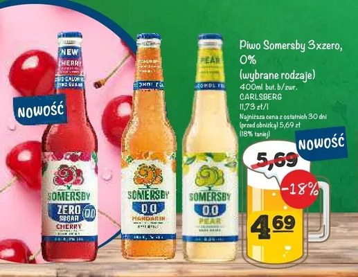 Piwo Somersby 3xzero 0% wybrane rodzaje Carlsberg promocja w Arhelan