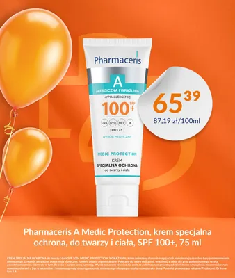 Krem specjalna ochrona do twarzy i ciała Pharmaceris A Medic Protection SPF 100+ promocja w DOZ.PL