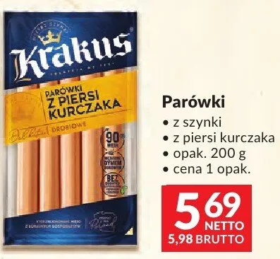 Parówki Krakus z szynki z piersi kurczaka promocja w Makro