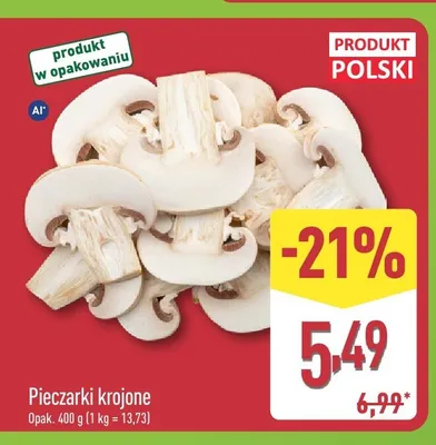 Pieczarki krojone polskie promocja w Aldi