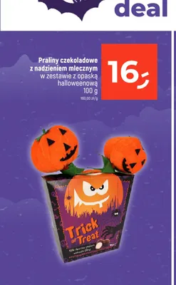 Praliny czekoladowe z nadzieniem mlecznym w zestawie z opaską halloweenową Trick or Treat promocja w Dealz