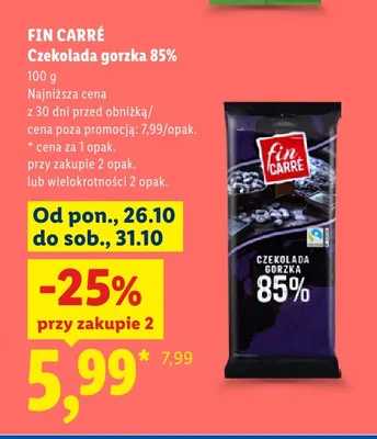 Czekolada gorzka 85% Fin Carré promocja w Lidl