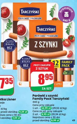 Parówki z szynki Family Pack promocja w Dino