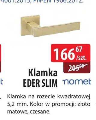 Klamka EDER SLIM Nomet złoto matowe czesane promocja w Dobre Dla Domu