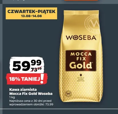Kawa ziarnista Mocca Fix Gold Woseba promocja w Netto