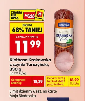 Kiełbasa Krakowska z szynki Tarczyński promocja w Biedronka