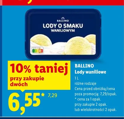 Lody waniliowe BALLINO promocja w Lidl