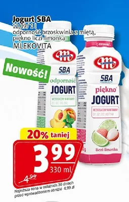 Jogurt SBA piękno liczi-limonka Mlekovita promocja w Prim Market