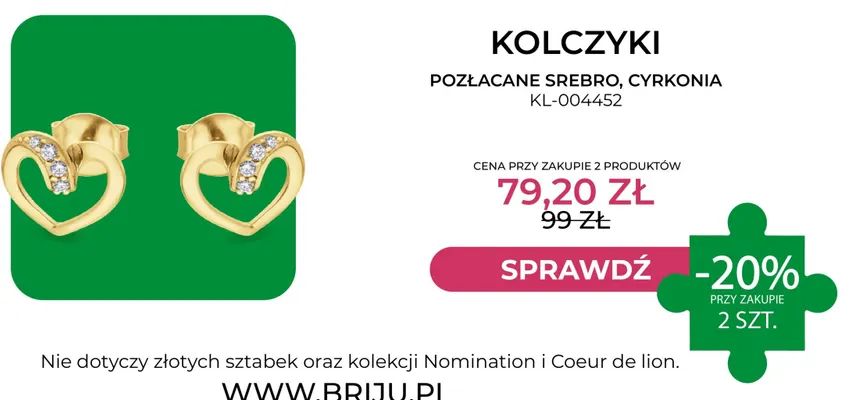 Kolczyki pozłacane srebro cyrkonia Briju KL-004452 promocja w Briju
