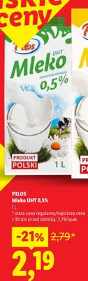 Mleko UHT 0,5% Pilos promocja w Lidl