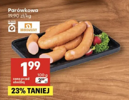 Kiełbasa parówkowa Dobrowolscy promocja w Delikatesy Centrum
