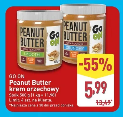 Krem orzechowy GO ON Peanut Butter Smooth promocja w Aldi