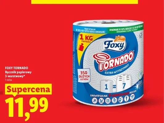 Ręcznik papierowy Foxy Tornado 3-warstwowy promocja w Lidl