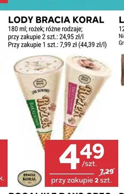 Lody rożek Bracia Koral śmietankowy promocja w Stokrotka