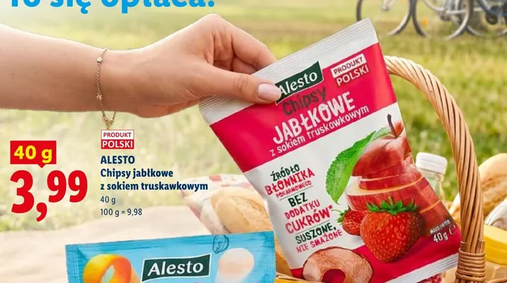 Chipsy jabłkowe z sokiem truskawkowym Alesto promocja w Lidl