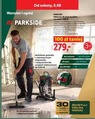 Odkurzacz do pracy na mokro i na sucho Parkside 1500W promocja w Lidl