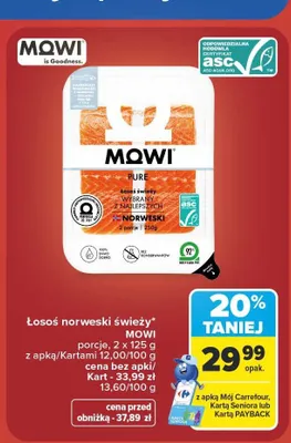 Łosoś norweski świeży Mowi porcje promocja w Carrefour