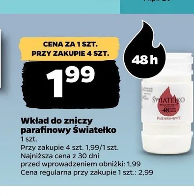 Wkład do zniczy parafinowy Światełko promocja w Netto