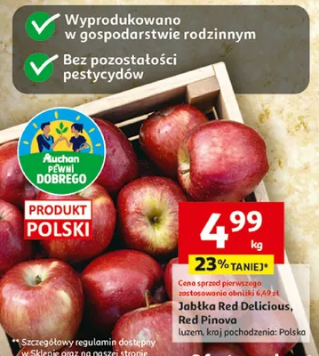 Jabłka Red Delicious, Red Pinova luzem, kraj pochodzenia: Polska promocja w Auchan