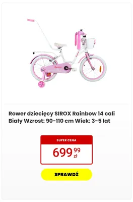Rower dziecięcy SIROX Rainbow 14 cali Biały promocja w Media Expert