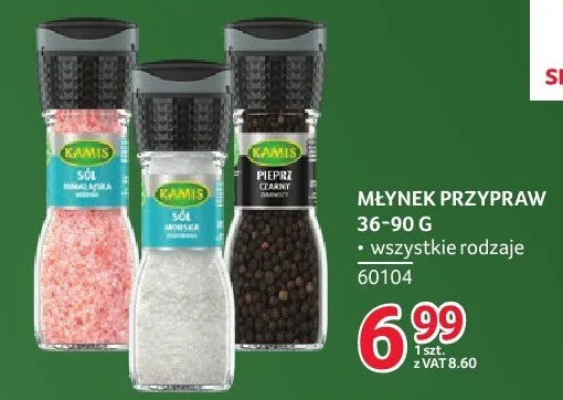 Młynek przypraw 36-90 g wszystkie rodzaje Kamis promocja w Selgros