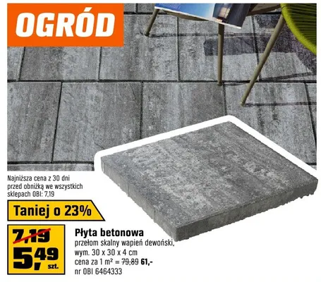 Płyta betonowa przemł skałką wapieni dewońsk, wym. 30 x 30 x 4 cm promocja w OBI