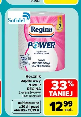Ręcznik papierowy Power Regina 2-warstwowy 340 listków promocja w Carrefour