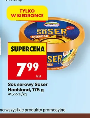 Sos serowy Soser Hochland Cheddar promocja w Biedronka