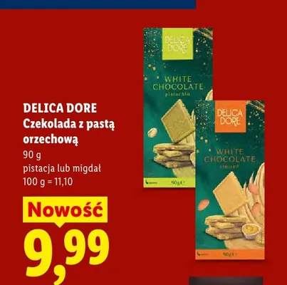 Czekolada z pastą orzechową Delica Dore pistacja promocja w Lidl