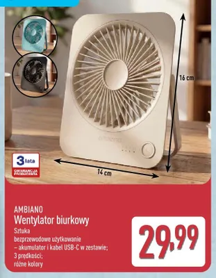 Wentylator biurkowy AMBIANO promocja w Aldi