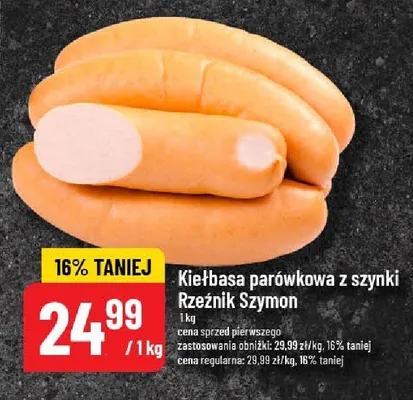 Kiełbasa parówkowa z szynki Rzeźnik Szymon promocja w POLOmarket