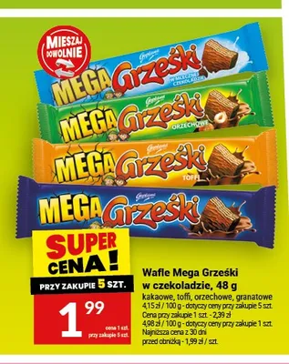 Wafel Mega Grześki granatowy w czekoladzie promocja w Twój Market