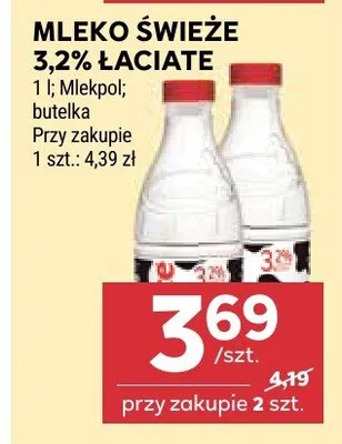 Mleko świeże 3,2% łaciate promocja w Stokrotka