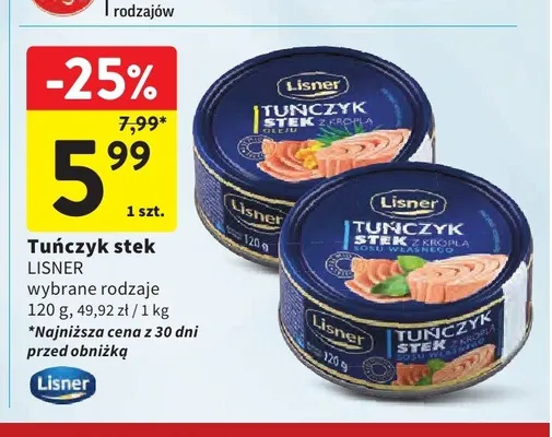 Tuńczyk stek z kroplą sosu własnego Lisner promocja w Intermarche