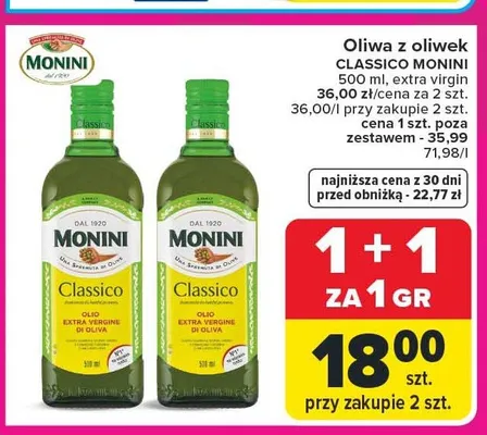 Oliwa z oliwek Classico Monini extra virgin promocja w Carrefour Market