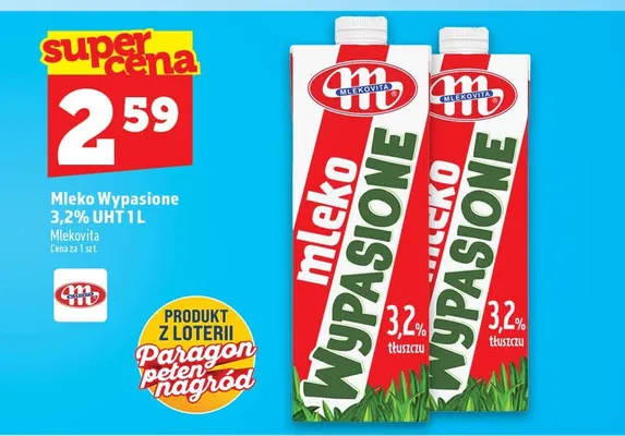 Mleko UHT Wypasione Mlekovita 3,2% promocja w TOPAZ