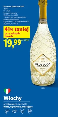 Wino musujące Prosecco Spumante Brut promocja w Lidl